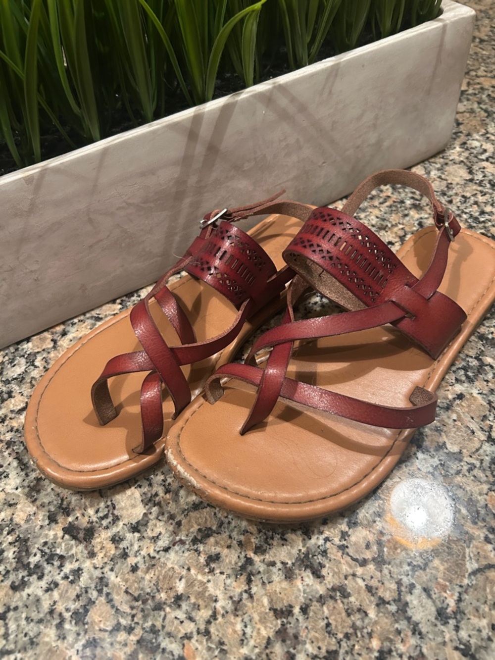 Sonoma Red-Brown Leather Strappy Slingback Sandals